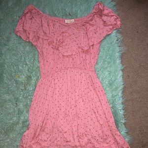stretchy polka dot with frilly on shoulder